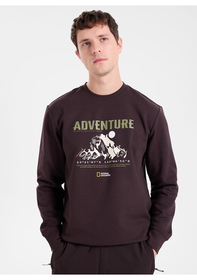 National Geographic N6wm-swt4347 Kahverengi Relaxed Baskılı Erkek Sweatshirt Kahve