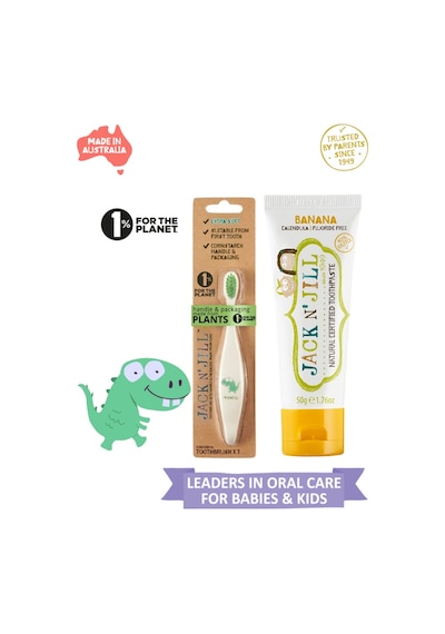 Jack N Jill Bebek Diş Fırçalama Seti Dino Diş Fırçası + Muz Aromalı Diş Macunu 50g