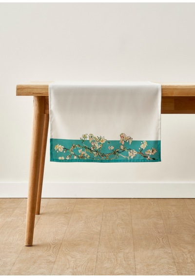 Bella Maison Van Gogh Almond Blossom Pamuklu Baskılı Runner Turkuaz 50x150 Cm Turkuaz