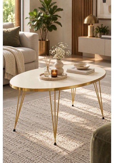 Sulorahome Elips Gold Krem Orta Sehpa
