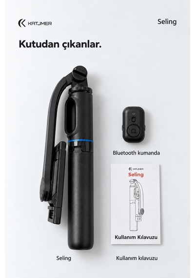 C01 Seling Bluetooth Kumandalı Tripod Selfie Çubuğu 107,5 Cm, 7 Bölümlü, Çıkarılabilir Tutucu, Cr2032 - Siyah