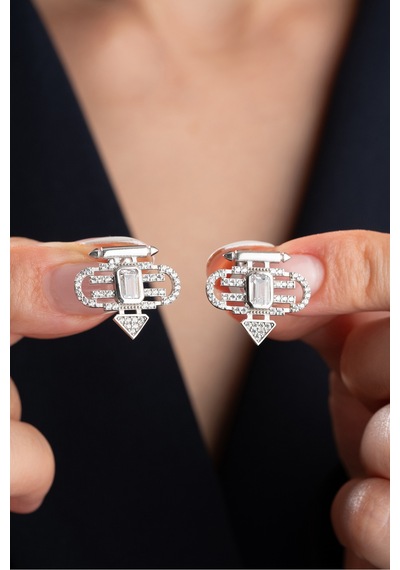 Çekirdekjewelry 925 Ayar Gümüş Baget Taşlı Küpe Gri