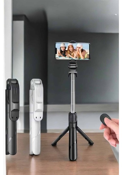 Selfie Çubuğu Tripod Kumandalı Telefon Ilkeshop - 77 Tutucu Siyah