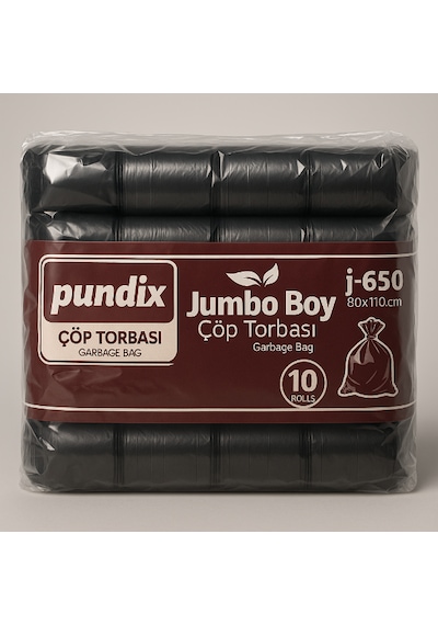 Pundix Pundıx J650 Endüstriyel Jumbo Boy Çöp Poşeti 80x110 Cm 1 Koli 10 Rulo / 100 Adet Dayanıklı, Sızdırmaz Ve Geniş Hacimli Çöp Torbası