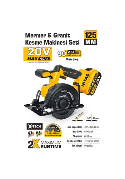 Sgs5540 - 20 Volt 4 Amper 125mm Akülü Mermer Granit Fayans Makinası
