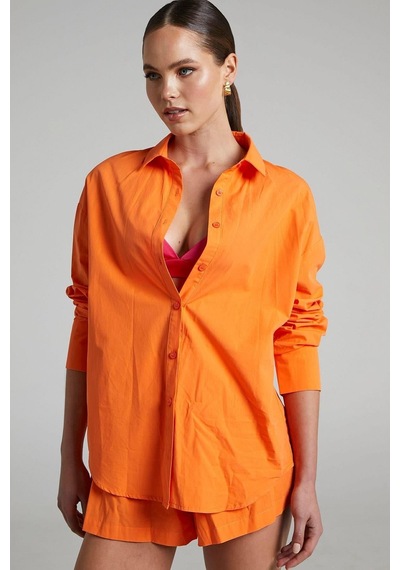 Seeh Turuncu Oversize Basic Kadın Gömlek Sh268