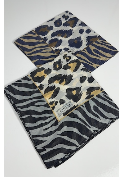 Sinem İndia Leopar Desen 2'li Sorti Eşarp -6294 Lacivert-hardal