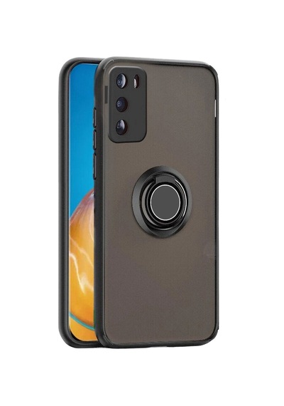 Huawei P30 Pro Uyumlu Kılıf Yüzüklü Standlı Extra Darbe Koruma Sert Silikon Kapak - Siyah Siyah