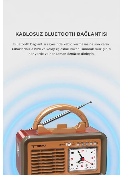 Premium Bağlantı Ses Cihazı Bluetooth Hoparlör Nostaljik Radyo D60 Kırmızı