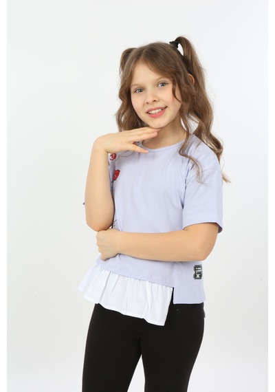 Toontoy Kids Toontoy Kız Çocuk Cool And Fancy Yazılı Kalp Baskılı Tişört Mavi