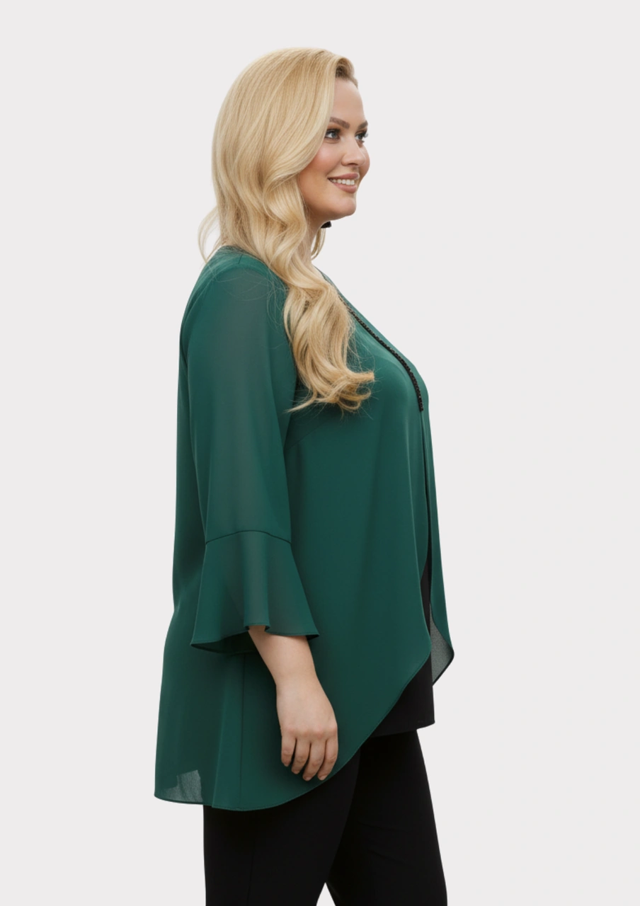 Lilas Xxl Büyük Beden Yeşil Renkli Şifon Bluz Yeşil