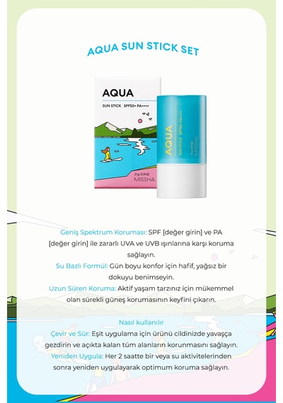 Missha Stick Güneş Kremi ve Göz Altı Bakım Seti All Around Safe Block Aqua Sun Stick Set SPF50+ PA++++