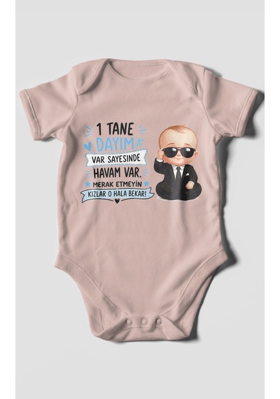 Morivokids Dayıya Ve Halaya Özel Kısa Kollu Bebek Body %100 Pamuk Pastel Pembe