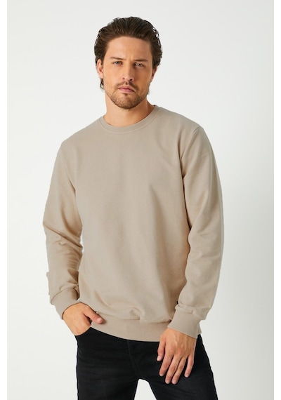 Mmetalic Erkek Basic Bisiklet Yaka Bej Weatshirt Bej