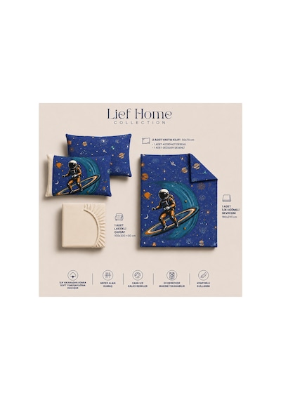 Astronot Uzay Desenli Tek Kişilik Nevresim 160x220, Lastikli Çarşaflı 100x200, Genç&çocuk Nevresim Takımı Çok Renkli