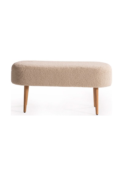 Luna Peluş Çok Amaçlı Gürgen Ahşap Ayaklı Pofidik Oval Puf Vizon