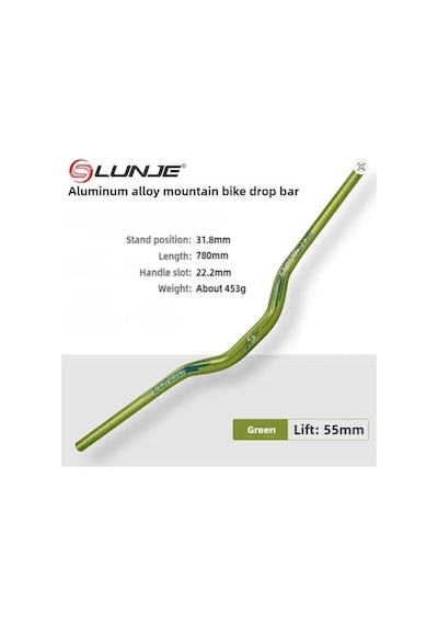 Lunje 78 Cm 55 Rise Açılı Alüminyum 31,8mm Mtb Freeride Gidon Bisiklet Gidonu Direksiyonu Yeşil Renk