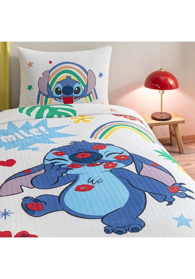 Taç Lisanslı Disney Stitch Tek Kişilik Pamuk Pike Takımı 000000001000050130 Çok Renkli