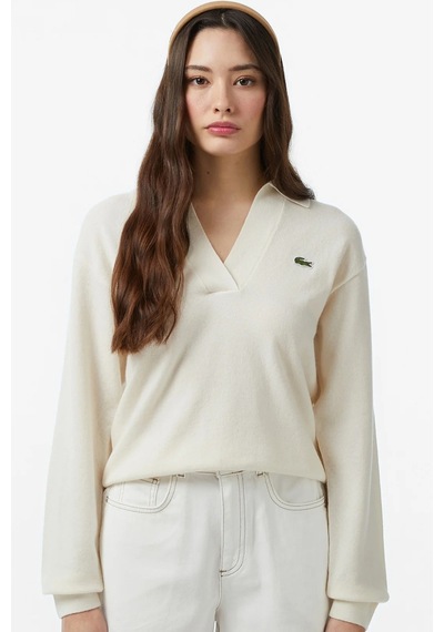 Lacoste Women's Classic Fit Polo Collar Cream Sweater Kadın Polo Yaka Clasic Fit Yün Kaşmir Kazak Krem Krem Lacoste Women's Classic Fit Polo Collar Cream Sweater Kadın Polo Yaka Clasic Fit Yün Kaşmir Kazak Krem Krem