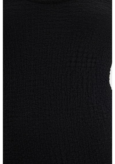 Tudors Kadın Slim Fit Vücuda Oturan Askılı Likralı Midi Boy Siyah Elbise-50317