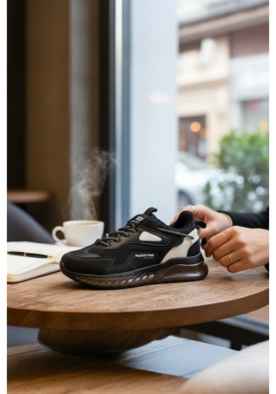 Enoch Erkek Spor Ayakkabı Jel Tabanlı Sneaker Şeffaf Taban Detaylı Yürüyüş Ve Koşu Modeli Siyah