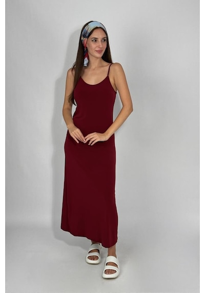 Kadın Sandy Kumaş İp Askılı Düz Renk Fitted/vücuda Oturan Dar Esnek Rahat Saran Uzun Elbise Bordo Kadın Sandy Kumaş İp Askılı Düz Renk Fitted/vücuda Oturan Dar Esnek Rahat Saran Uzun Elbise Bordo