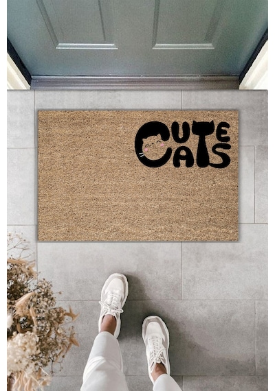 Rugmood Modern Dijital Baskı Paspas - Cuts Cat - Kapı Önü Paspası 70x45cm Kahverengi