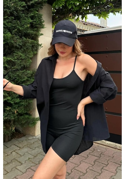 Rouge Basıc Oversize Keten Dokulu %100 Pamuk Salaş Gömlek Siyah