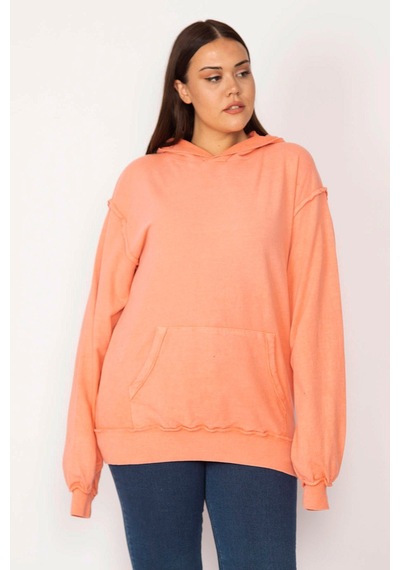 Şans Kadın Turuncu Kapşonlu Kanguru Cepli Sweatshirt 65n29634-oranj Turuncu