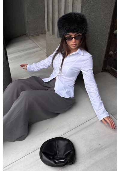 Madmext Beyaz Vücuda Oturan Slim Fit Kadın Gömlek Mg2659 Beyaz