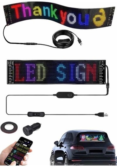 Cama Yapışan En Büyük Boy Telefon Kontrollü Led Ekran Digital Araba Yazısı Çok Renkli