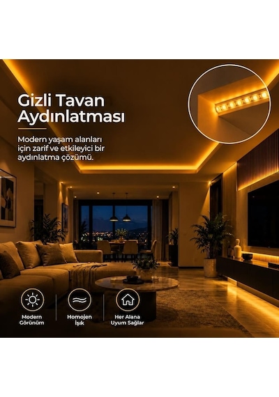 Şerit Led Amber 220v Yüksek Parlaklık 120 Led/m Tak Çalıştır Fişli Anahtarlı Silikonlu İç/dış Mekan 15 Metre