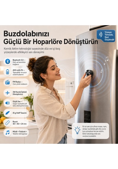 Kablosuz Kemik Ses Hoparlör Siyah 5.0 Bluetooth Yapışkanlı İletim Özellikli Dahili Stereo Fm Taşınabilir - Gri