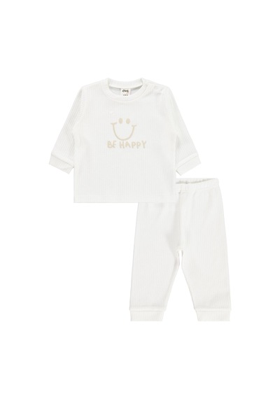 Civil Baby Gülen Yüz Baskılı 6-18 Ay Pijama Takımı - Ekru