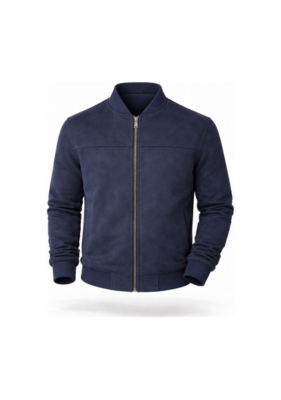 Premium Slim Fit Bomber Kolej Deri Ceket Lacivert