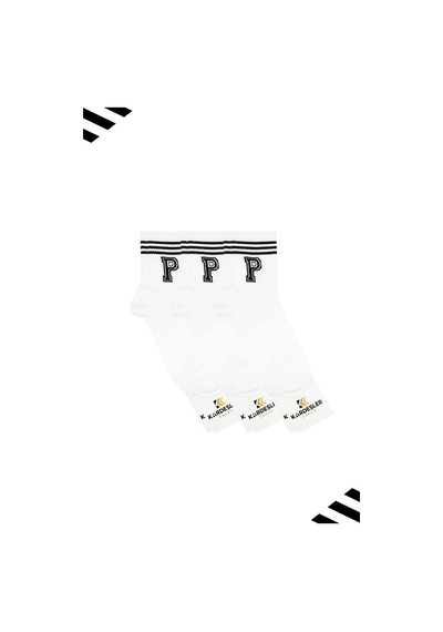 Kardeşler Çorap Unisex P Harfi Desenli Tenis Çorap Harfli Çorap 3'lü Paket Beyaz - 530142110 Beyaz