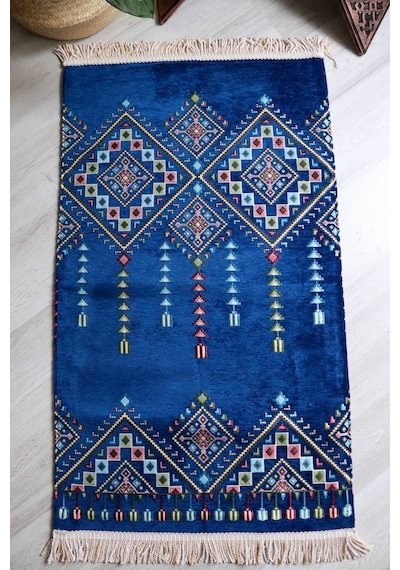 Kilim Desenli Astarlı Lüks Seccade S1020 Lacivert Mavi