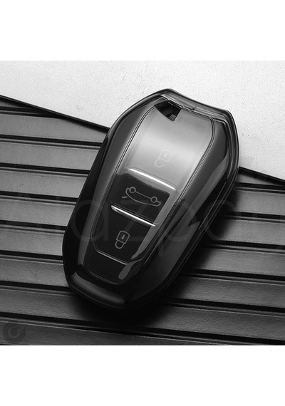 Peugeot 208 308 508 3008 5008 & Opel & Citroen & Toyota & Ds Şeffaf Tpu Anahtar Kılıfı Siyah