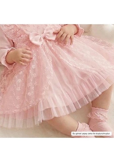 Ürünya Kız Bebek Fiyonklu Tüllü Elbise 0-12 Ay Pudra Pembe
