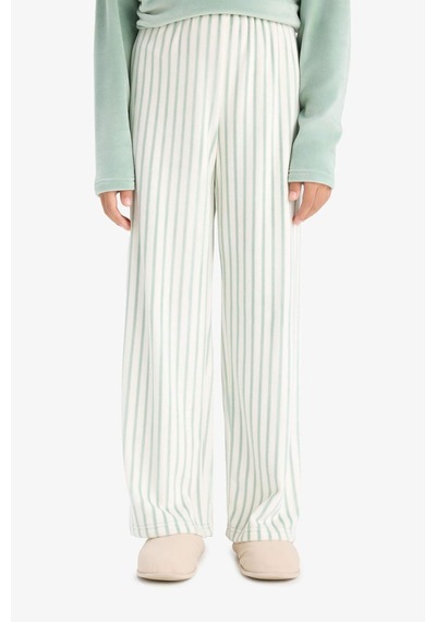 Defacto Pijama Takımı Polar Uzun Kollu Üst Çizgili Uzun Alt Kız Çocuk D1068A824WN Yeşil