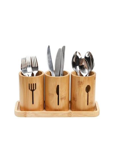 Miccho - 4 Parça Standlı Kaşıklık Yuvarlak Bambu