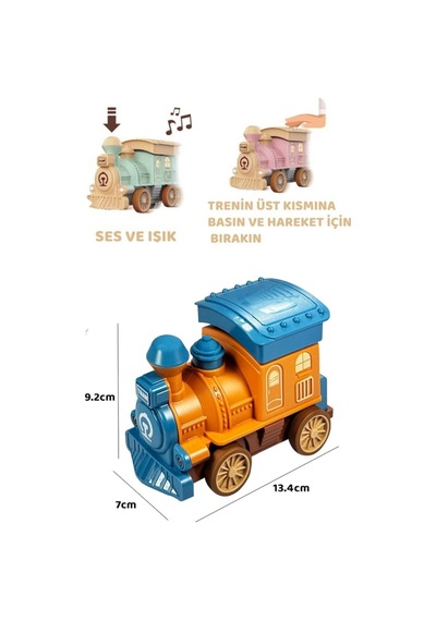 Düğmeli Çalışan Devinimli Lokomotif Tren Replikası - Aydınlatmalı Melodili, Öğretici Çocuk Demiryolu Aracı 24 Ay+
