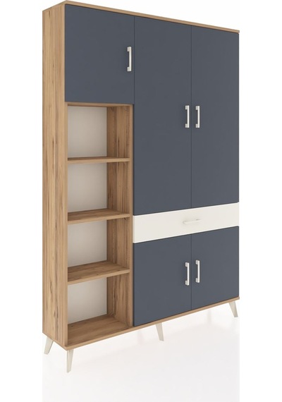 Arges Dolap 8 Raflı Tek Çekmeceli 5 Kapaklı 132x30x195 Çam-an... Çam