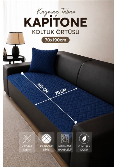 Kaymaz Taban Kapitone Koltuk Örtüsü Çekyat Koruyucu 70x190 Cm Lacivert