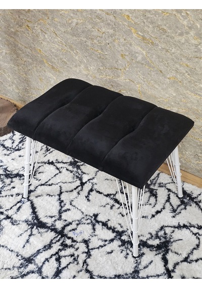 Zafir Metal Beyaz Tel Ayaklı 60 Cm Puf Bench - Puf - Bench - Oturak - Mutfak Oturağı - Antre Oturağı Siyah