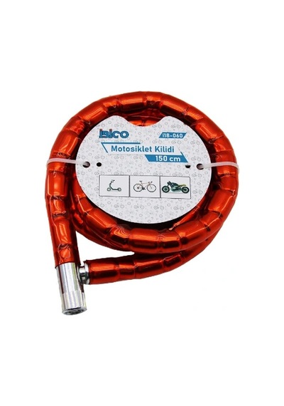 Kırmızı Motor Bisiklet Kilidi 22 Mm X 150 Cm Çok Renkli