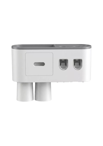 Northcity Çift Dispenserli Banyo Organizer - Diş Fırçası Tutucu Raflı Çekmeceli Beyaz