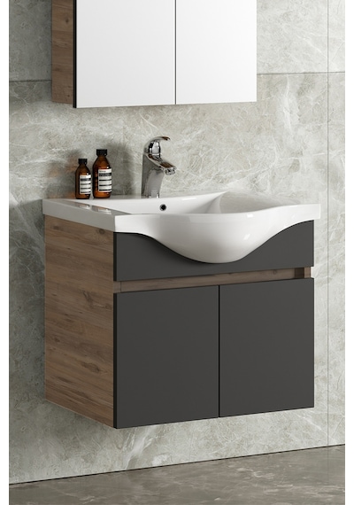 Yıldız 55 Cm Atlantik Çam-Antrasit Gri Mat Mdf Seramik Lavabolu A Antrasit - Atlantik Çam