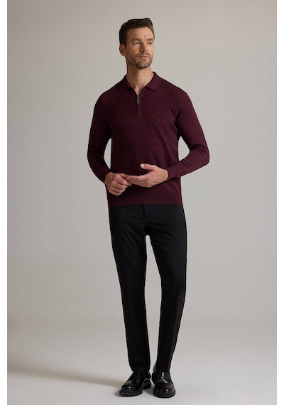 Erkek Bordo Polo Yaka Fermuarlı Triko
