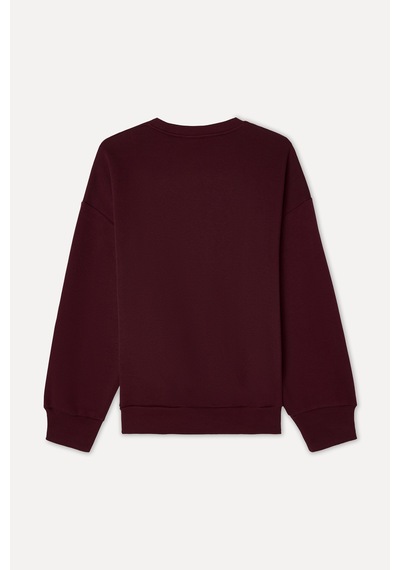 Mudo Kadın Kadın Bordo Nakışlı Oversize Bisiklet Yaka Sweatshirt 1271466